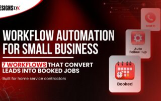 Workflow automation for small business graphic showing 7 workflows that convert leads into booked jobs for home service contractors
