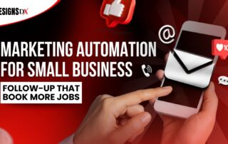 Marketing automation for small business graphic showing follow up that books more jobs with phone, email, and message icons