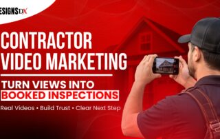 Featured blog image showing a contractor filming a home with a phone, with text about contractor video marketing and turning views into booked inspections.